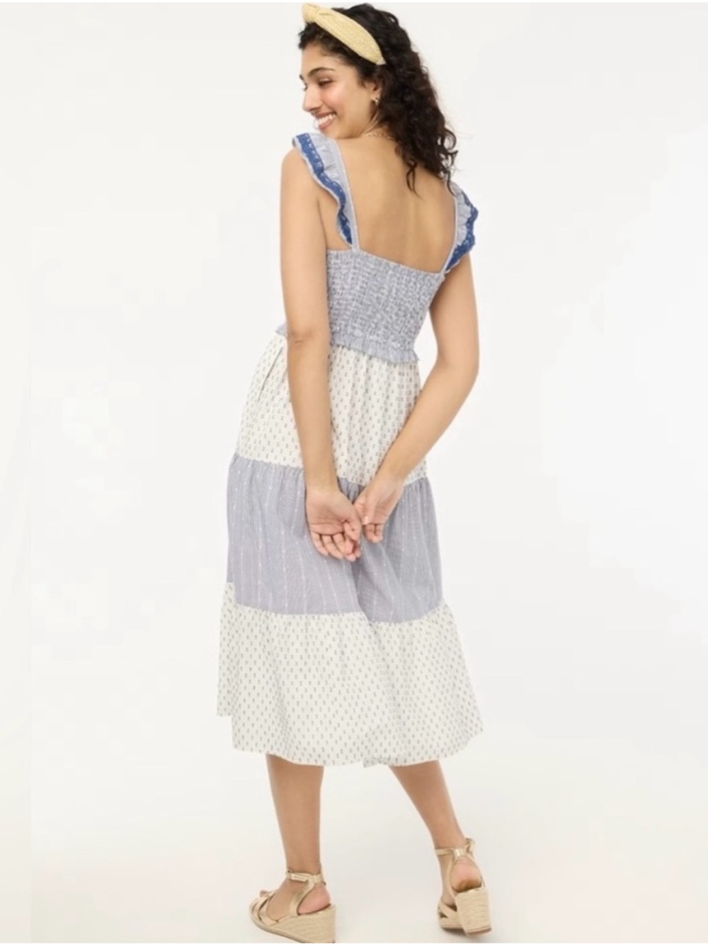 J. Crew Smocked Tiered Maxi Dress in Light Blue and White - Picture 3 of 6